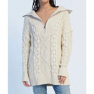 Free People Cream V-Neck Sweater